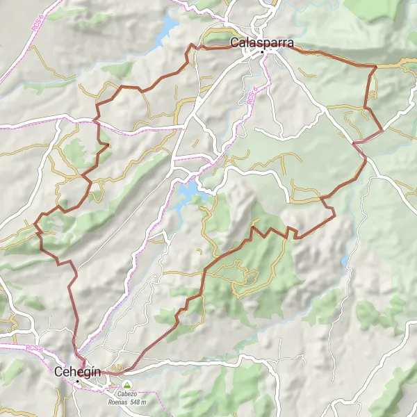 Miniature de la carte de l'inspiration cycliste "La Boucle des Chemins de Terre" dans la Región de Murcia, Spain. Générée par le planificateur d'itinéraire cycliste Tarmacs.app