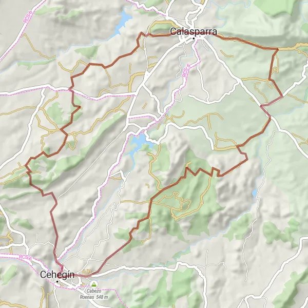 Miniatura della mappa di ispirazione al ciclismo "Esplorazione in bicicletta da Cehegín a Yacimiento Arqueológico de Cabezo Roenas" nella regione di Región de Murcia, Spain. Generata da Tarmacs.app, pianificatore di rotte ciclistiche