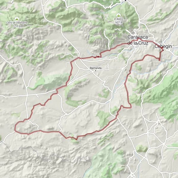 Map miniature of "Cehegín to Canapé del Castillo Gravel Route" cycling inspiration in Región de Murcia, Spain. Generated by Tarmacs.app cycling route planner