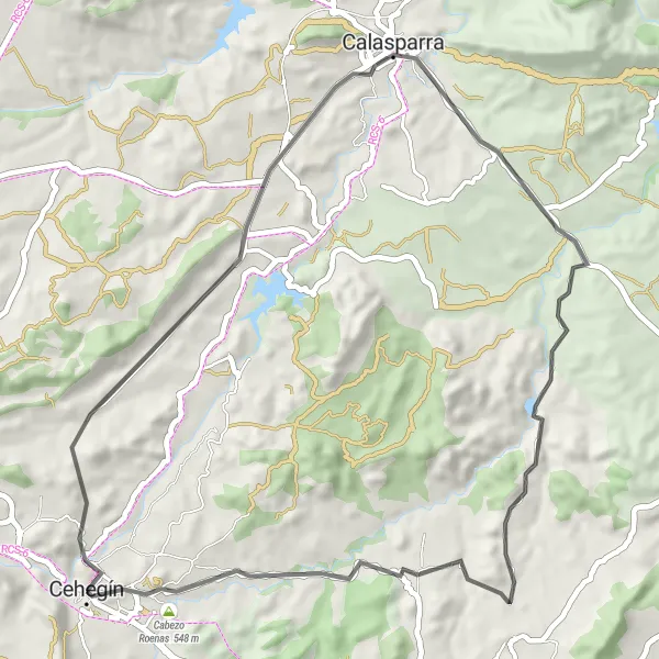 Miniatura della mappa di ispirazione al ciclismo "Scorciatoia in bicicletta da Cehegín a Cabezo Roenas" nella regione di Región de Murcia, Spain. Generata da Tarmacs.app, pianificatore di rotte ciclistiche