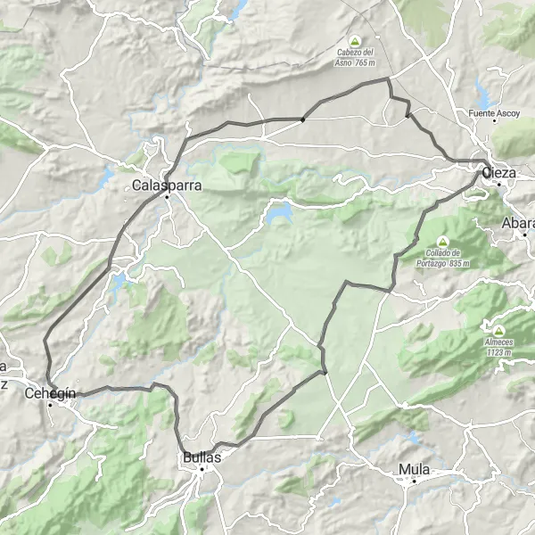 Miniaturní mapa "Jízda okolo Cehegínu" inspirace pro cyklisty v oblasti Región de Murcia, Spain. Vytvořeno pomocí plánovače tras Tarmacs.app