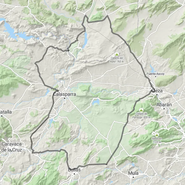 Map miniature of "Cehegín to Cabezo Roenas Road Route" cycling inspiration in Región de Murcia, Spain. Generated by Tarmacs.app cycling route planner