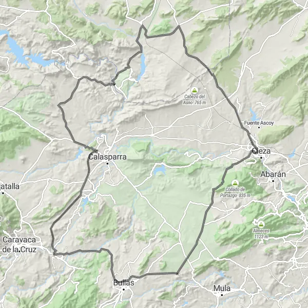 Miniatuurkaart van de fietsinspiratie "Wegroute van Cehegín naar Cabezo Roenas" in Región de Murcia, Spain. Gemaakt door de Tarmacs.app fietsrouteplanner