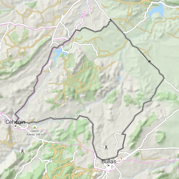 Miniaturní mapa "Trasa kolem Cehegínu" inspirace pro cyklisty v oblasti Región de Murcia, Spain. Vytvořeno pomocí plánovače tras Tarmacs.app