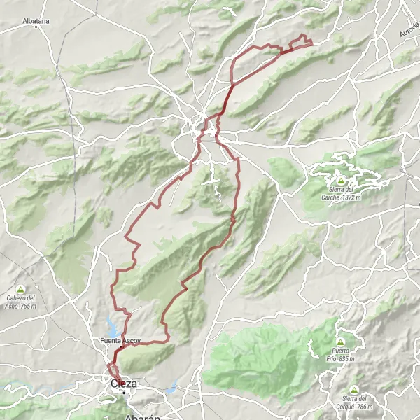 Map miniature of "Discover Jumilla: Sierra de Ascoy" cycling inspiration in Región de Murcia, Spain. Generated by Tarmacs.app cycling route planner