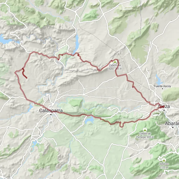 Map miniature of "Gravel Adventure: La Atalaya" cycling inspiration in Región de Murcia, Spain. Generated by Tarmacs.app cycling route planner