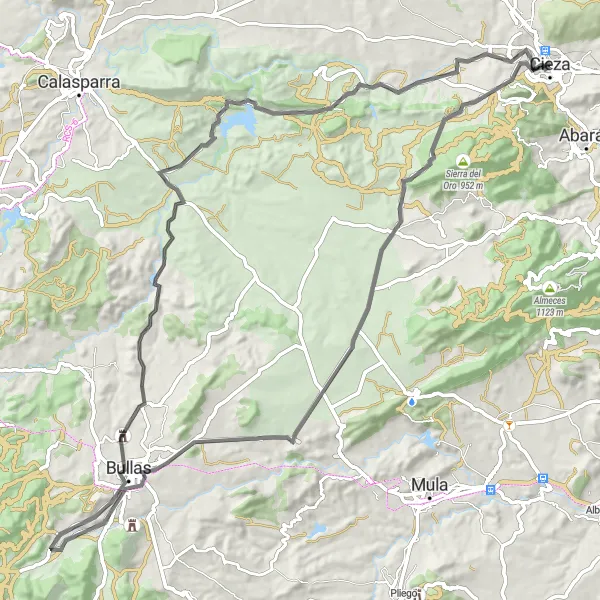 Miniatuurkaart van de fietsinspiratie "Panoramisch uitzicht in Salto del Usero" in Región de Murcia, Spain. Gemaakt door de Tarmacs.app fietsrouteplanner