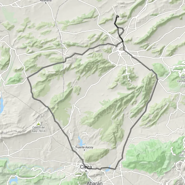 Miniature de la carte de l'inspiration cycliste "Parcours panoramique sur route à Cieza" dans la Región de Murcia, Spain. Générée par le planificateur d'itinéraire cycliste Tarmacs.app