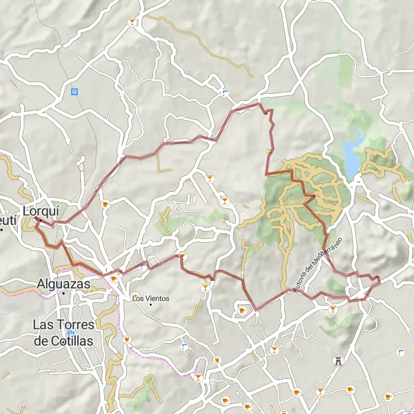 Miniature de la carte de l'inspiration cycliste "Parcours de gravel Molina de Segura" dans la Región de Murcia, Spain. Générée par le planificateur d'itinéraire cycliste Tarmacs.app