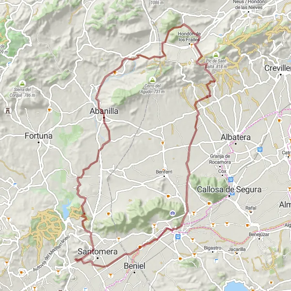 Map miniature of "Scenic Gravel Adventure to Pico Bermejo" cycling inspiration in Región de Murcia, Spain. Generated by Tarmacs.app cycling route planner