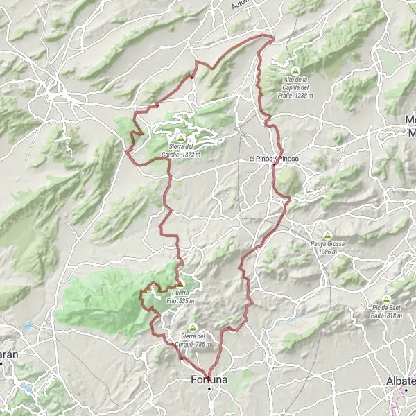 Map miniature of "Fortuna to el Pinós Gravel Route" cycling inspiration in Región de Murcia, Spain. Generated by Tarmacs.app cycling route planner