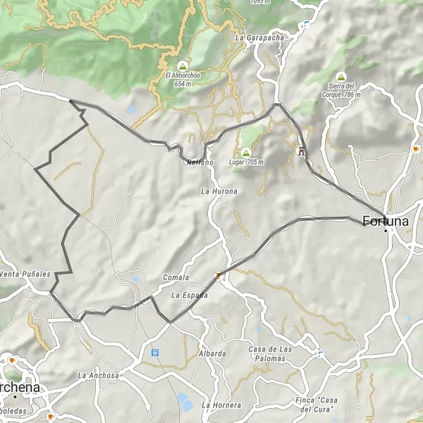 Miniatura mapy "Trasa do Fortuny i Cabezo del Sastre" - trasy rowerowej w Región de Murcia, Spain. Wygenerowane przez planer tras rowerowych Tarmacs.app