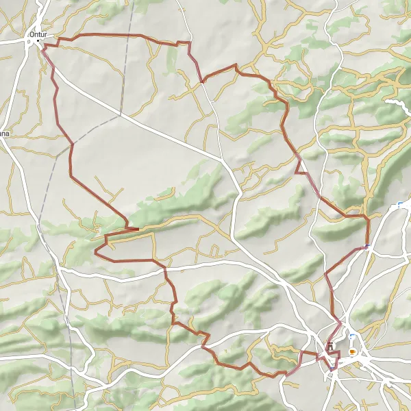 Miniatura della mappa di ispirazione al ciclismo "Giro in Gravel Attraverso Paesaggi Incantevoli" nella regione di Región de Murcia, Spain. Generata da Tarmacs.app, pianificatore di rotte ciclistiche