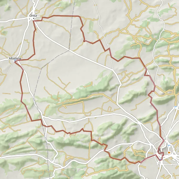 Miniature de la carte de l'inspiration cycliste "Route de gravier vers Jumilla" dans la Región de Murcia, Spain. Générée par le planificateur d'itinéraire cycliste Tarmacs.app