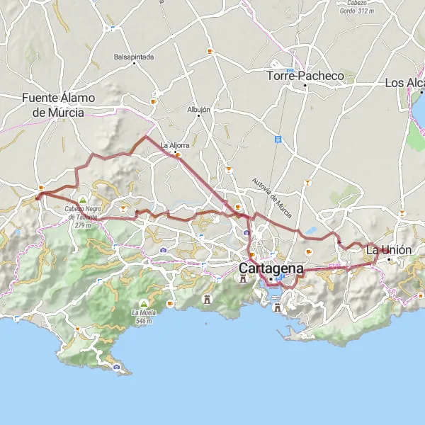 Miniatuurkaart van de fietsinspiratie "Ontdek de bergen rondom La Manchica en Collado de Tallante" in Región de Murcia, Spain. Gemaakt door de Tarmacs.app fietsrouteplanner