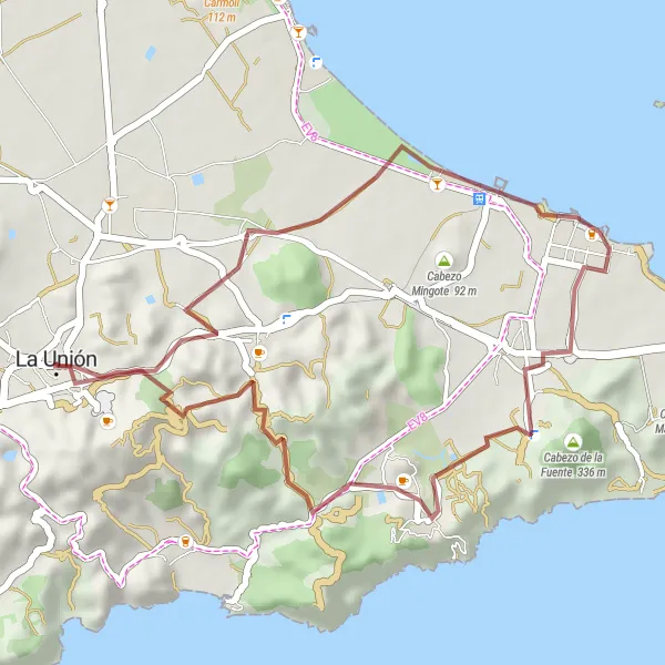 Miniature de la carte de l'inspiration cycliste "Parcours gravel à La Union et Ponce" dans la Región de Murcia, Spain. Générée par le planificateur d'itinéraire cycliste Tarmacs.app