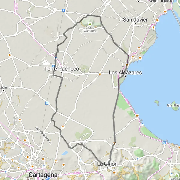 Map miniature of "Road from La Unión to Casa del Piñón" cycling inspiration in Región de Murcia, Spain. Generated by Tarmacs.app cycling route planner
