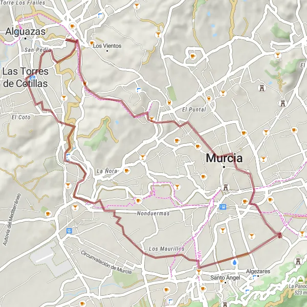 Miniature de la carte de l'inspiration cycliste "Promenade Culturelle à Vélo dans la Région de Murcia" dans la Región de Murcia, Spain. Générée par le planificateur d'itinéraire cycliste Tarmacs.app