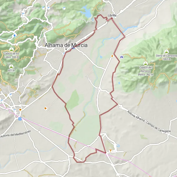 Miniatua del mapa de inspiración ciclista "Ruta corta al Castillo de Librilla" en Región de Murcia, Spain. Generado por Tarmacs.app planificador de rutas ciclistas
