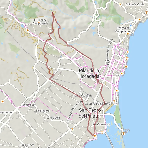 Miniatura della mappa di ispirazione al ciclismo "Tour delle Saline di San Pedro del Pinatar" nella regione di Región de Murcia, Spain. Generata da Tarmacs.app, pianificatore di rotte ciclistiche