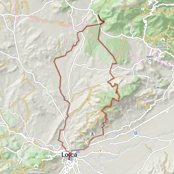 Miniatura della mappa di ispirazione al ciclismo "Avventura in mountain bike tra castelli e panorami mozzafiato" nella regione di Región de Murcia, Spain. Generata da Tarmacs.app, pianificatore di rotte ciclistiche