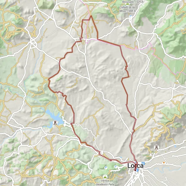 Miniaturní mapa "Trasa s terénem štěrku" inspirace pro cyklisty v oblasti Región de Murcia, Spain. Vytvořeno pomocí plánovače tras Tarmacs.app