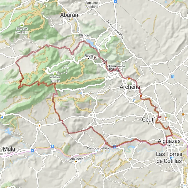 Karten-Miniaturansicht der Radinspiration "Ulea-Algaida Rundfahrt" in Región de Murcia, Spain. Erstellt vom Tarmacs.app-Routenplaner für Radtouren