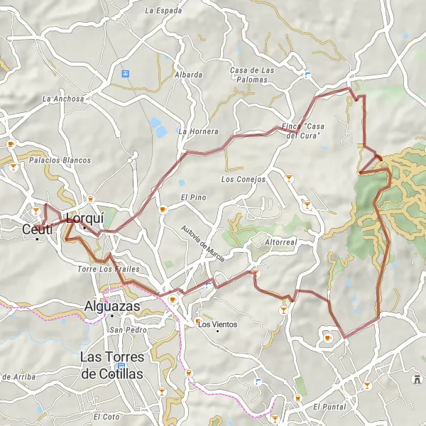 Miniaturní mapa "Gravelová trasa s historickými památkami" inspirace pro cyklisty v oblasti Región de Murcia, Spain. Vytvořeno pomocí plánovače tras Tarmacs.app