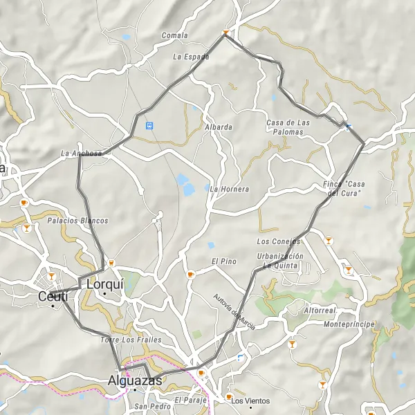 Map miniature of "Scenic Ride to Los Valientes" cycling inspiration in Región de Murcia, Spain. Generated by Tarmacs.app cycling route planner