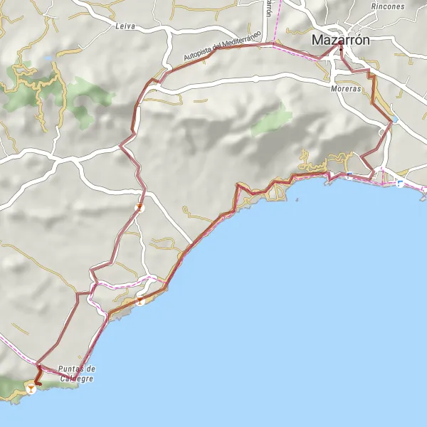 Miniaturní mapa "Gravel cyklotrasa obklopená přírodními krásami" inspirace pro cyklisty v oblasti Región de Murcia, Spain. Vytvořeno pomocí plánovače tras Tarmacs.app