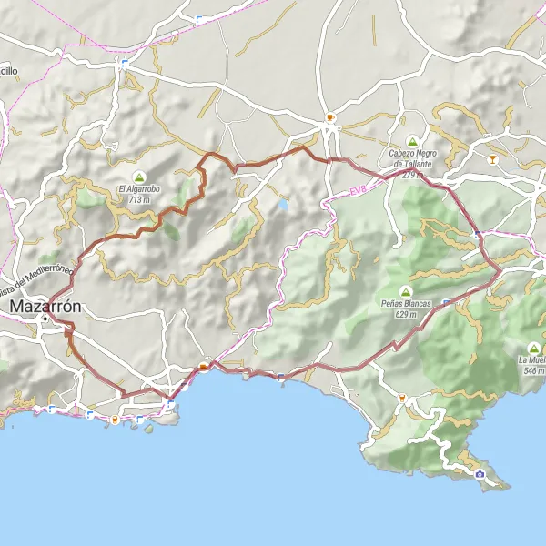 Map miniature of "The Gravel Exploration: Mazarrón Coastal Circuit" cycling inspiration in Región de Murcia, Spain. Generated by Tarmacs.app cycling route planner