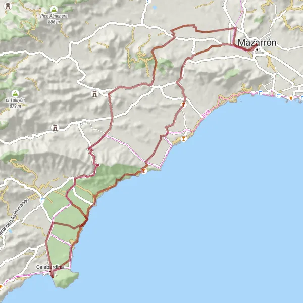 Miniatua del mapa de inspiración ciclista "Ruta del Castillo de los Vélez" en Región de Murcia, Spain. Generado por Tarmacs.app planificador de rutas ciclistas