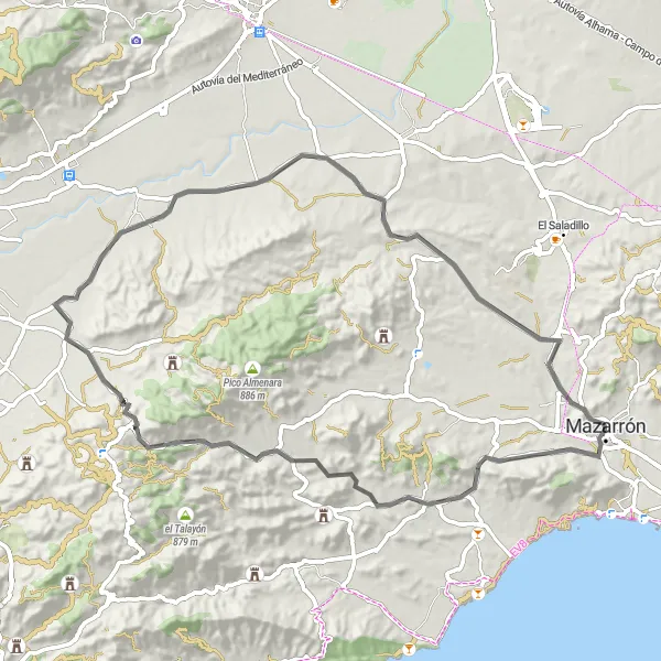 Map miniature of "Scenic Road Cycling in Mazarrón" cycling inspiration in Región de Murcia, Spain. Generated by Tarmacs.app cycling route planner