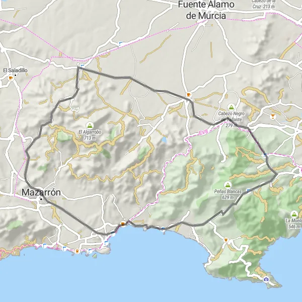 Miniatura della mappa di ispirazione al ciclismo "Giro in bicicletta da Mazarrón a Torre del Molinete" nella regione di Región de Murcia, Spain. Generata da Tarmacs.app, pianificatore di rotte ciclistiche