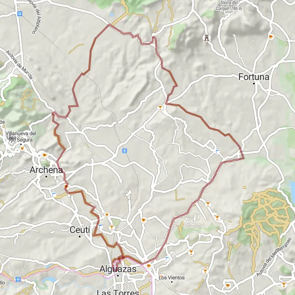 Map miniature of "Lorquí Loop" cycling inspiration in Región de Murcia, Spain. Generated by Tarmacs.app cycling route planner