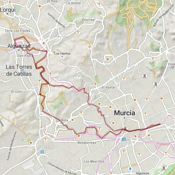 Map miniature of "Rueda de La Ñora Gravel Route" cycling inspiration in Región de Murcia, Spain. Generated by Tarmacs.app cycling route planner