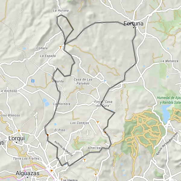 Map miniature of "Molina de Segura to Fortuna Loop" cycling inspiration in Región de Murcia, Spain. Generated by Tarmacs.app cycling route planner