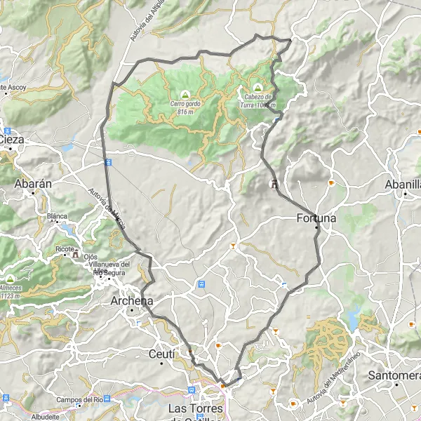 Miniatura della mappa di ispirazione al ciclismo "Avventura a Mirador de la Ermita" nella regione di Región de Murcia, Spain. Generata da Tarmacs.app, pianificatore di rotte ciclistiche