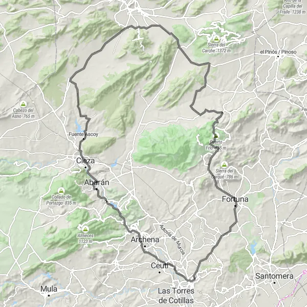 Miniaturekort af cykelinspirationen "Ekstrem Landevejscykling i Murcia" i Región de Murcia, Spain. Genereret af Tarmacs.app cykelruteplanlægger