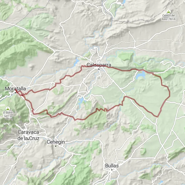 Miniatua del mapa de inspiración ciclista "Ruta en bicicleta de gravel desde Moratalla hasta el Mirador Patio de los Yébenes" en Región de Murcia, Spain. Generado por Tarmacs.app planificador de rutas ciclistas