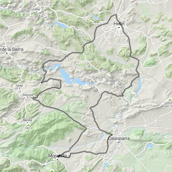 Miniaturní mapa "Cesta kolem Moratally" inspirace pro cyklisty v oblasti Región de Murcia, Spain. Vytvořeno pomocí plánovače tras Tarmacs.app