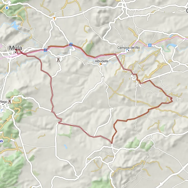 Karten-Miniaturansicht der Radinspiration "Kurze Graveltour um Mula" in Región de Murcia, Spain. Erstellt vom Tarmacs.app-Routenplaner für Radtouren