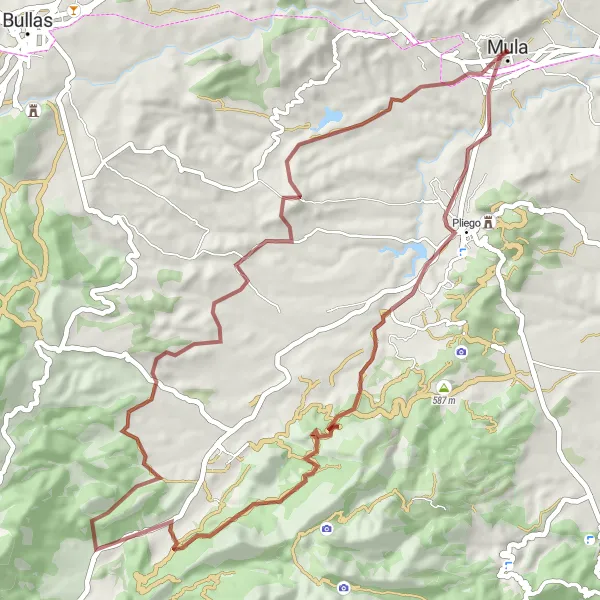 Miniaturní mapa "Cyklistická trasa okolo Muly (gravel)" inspirace pro cyklisty v oblasti Región de Murcia, Spain. Vytvořeno pomocí plánovače tras Tarmacs.app