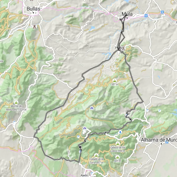 Miniatura mapy "Przejażdżka szosowa dookoła Mula" - trasy rowerowej w Región de Murcia, Spain. Wygenerowane przez planer tras rowerowych Tarmacs.app