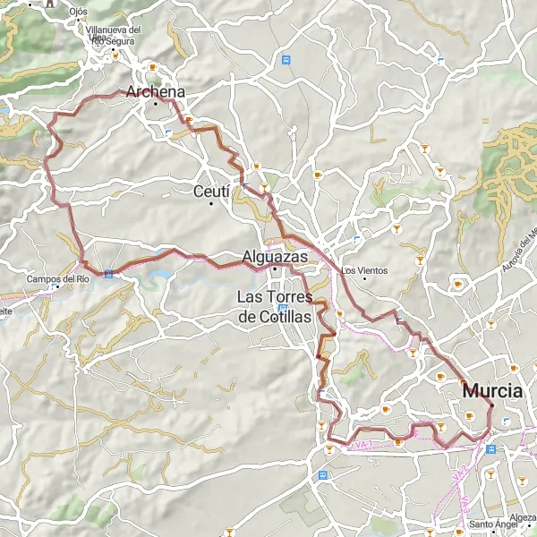 Map miniature of "Gothic Wonders of Murcia" cycling inspiration in Región de Murcia, Spain. Generated by Tarmacs.app cycling route planner