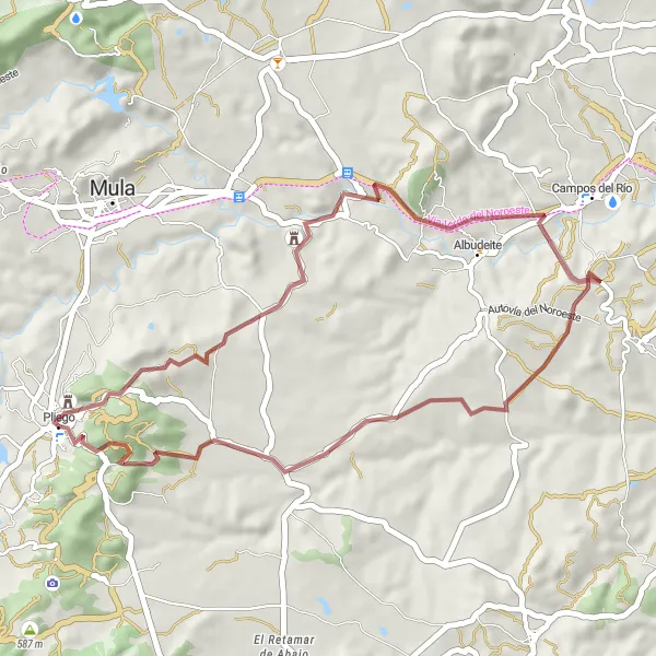 Miniaturní mapa "Zajímavá cyklistická trasa od Pliega k Alcalá" inspirace pro cyklisty v oblasti Región de Murcia, Spain. Vytvořeno pomocí plánovače tras Tarmacs.app