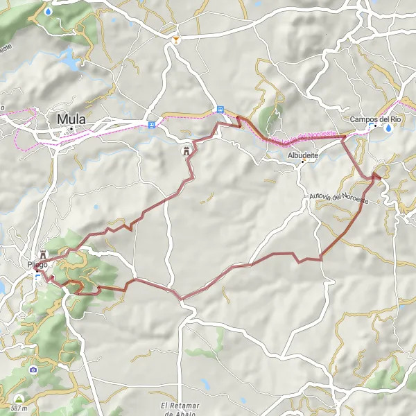 Map miniature of "Explore Albudeite and Castle" cycling inspiration in Región de Murcia, Spain. Generated by Tarmacs.app cycling route planner