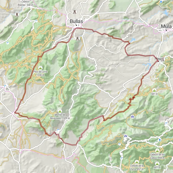 Miniatura della mappa di ispirazione al ciclismo "Passeggiata suggestiva attorno a Pliego" nella regione di Región de Murcia, Spain. Generata da Tarmacs.app, pianificatore di rotte ciclistiche