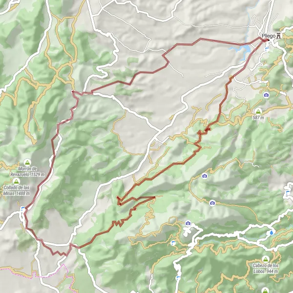 Miniaturní mapa "Gravel tour kolem Pliega" inspirace pro cyklisty v oblasti Región de Murcia, Spain. Vytvořeno pomocí plánovače tras Tarmacs.app