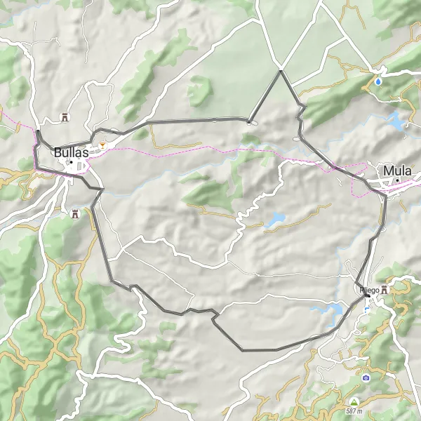 Miniaturní mapa "Silniční kruh blízko Pliega" inspirace pro cyklisty v oblasti Región de Murcia, Spain. Vytvořeno pomocí plánovače tras Tarmacs.app